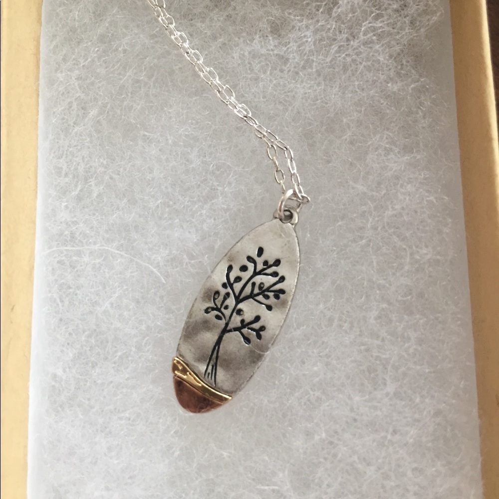 Gold, Silver, and Copper Tree Necklace